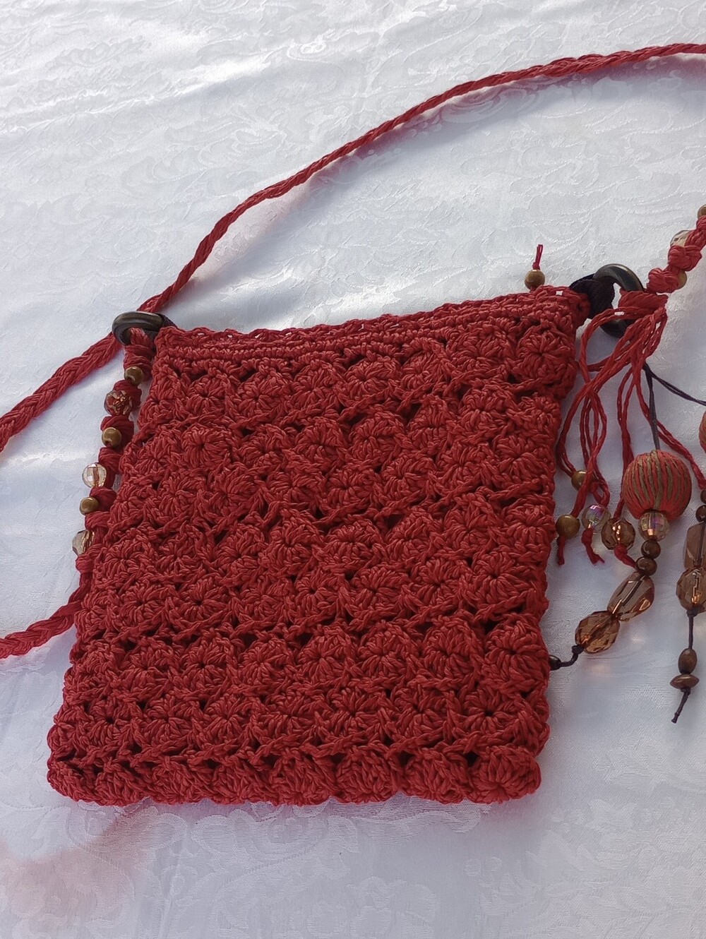 Charming Charlie Burgundy Crochet Crossbody Bag